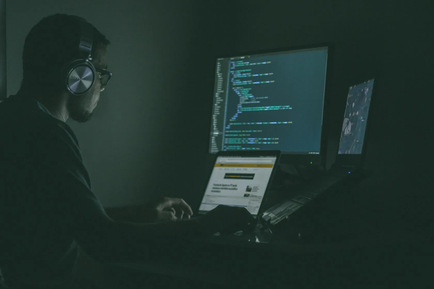 An operator at a multi-screen desk, working live traffic